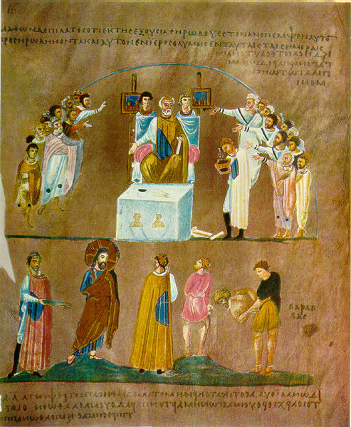 Christ Before Pilate  ca 550 Rossano Gospels